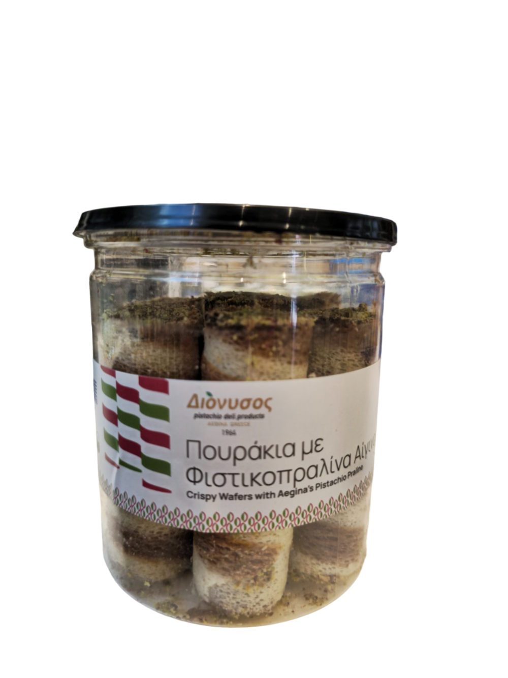 Dionisos Aegina Pistachio Deli Products - Crispy waffles stuffed with Aegina Pistachio Praline 7pcs 230gr