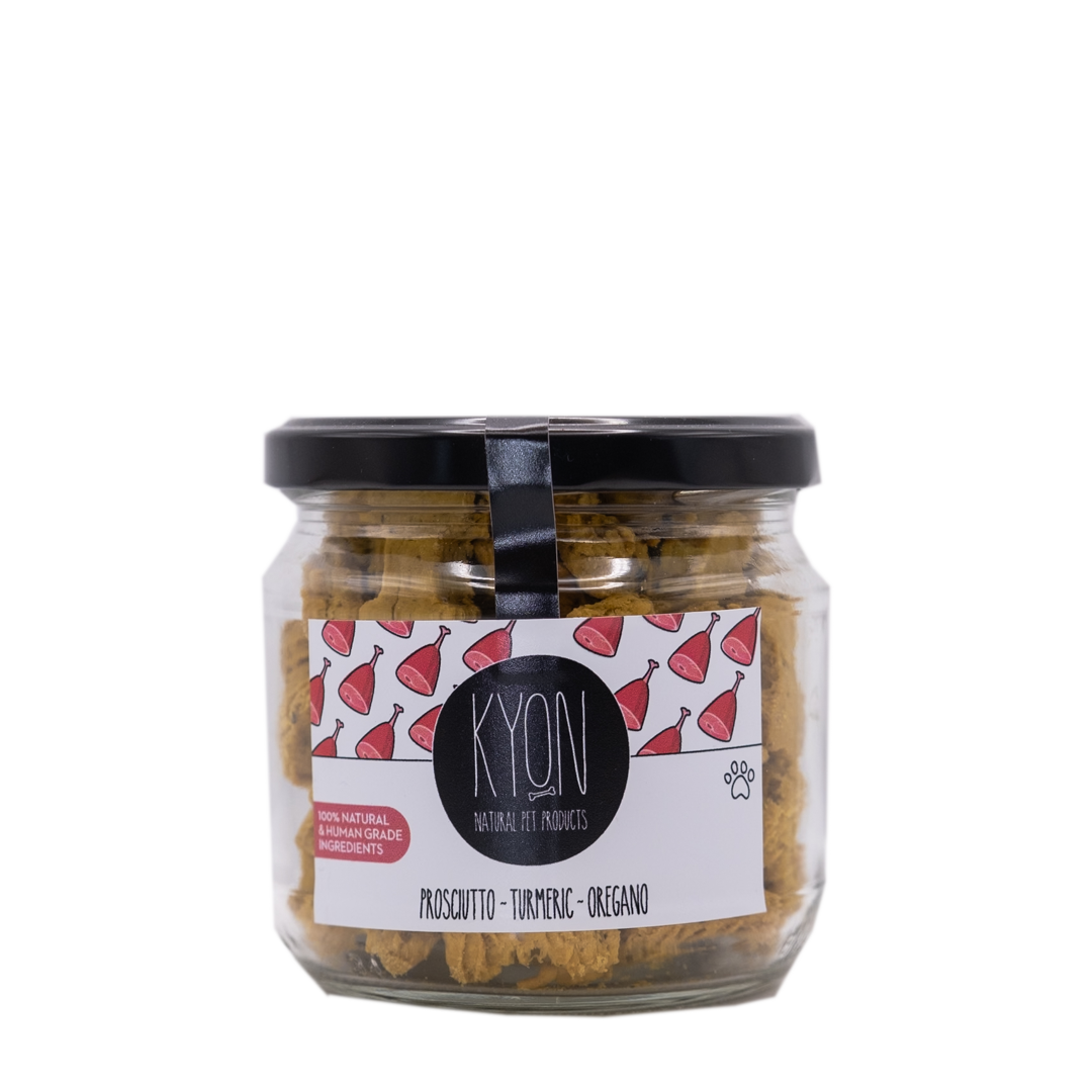 Kyon Pet Products - Προσούτο - Κουρκουμάς - Ρίγανη μπισκότα για σκύλους 75gr