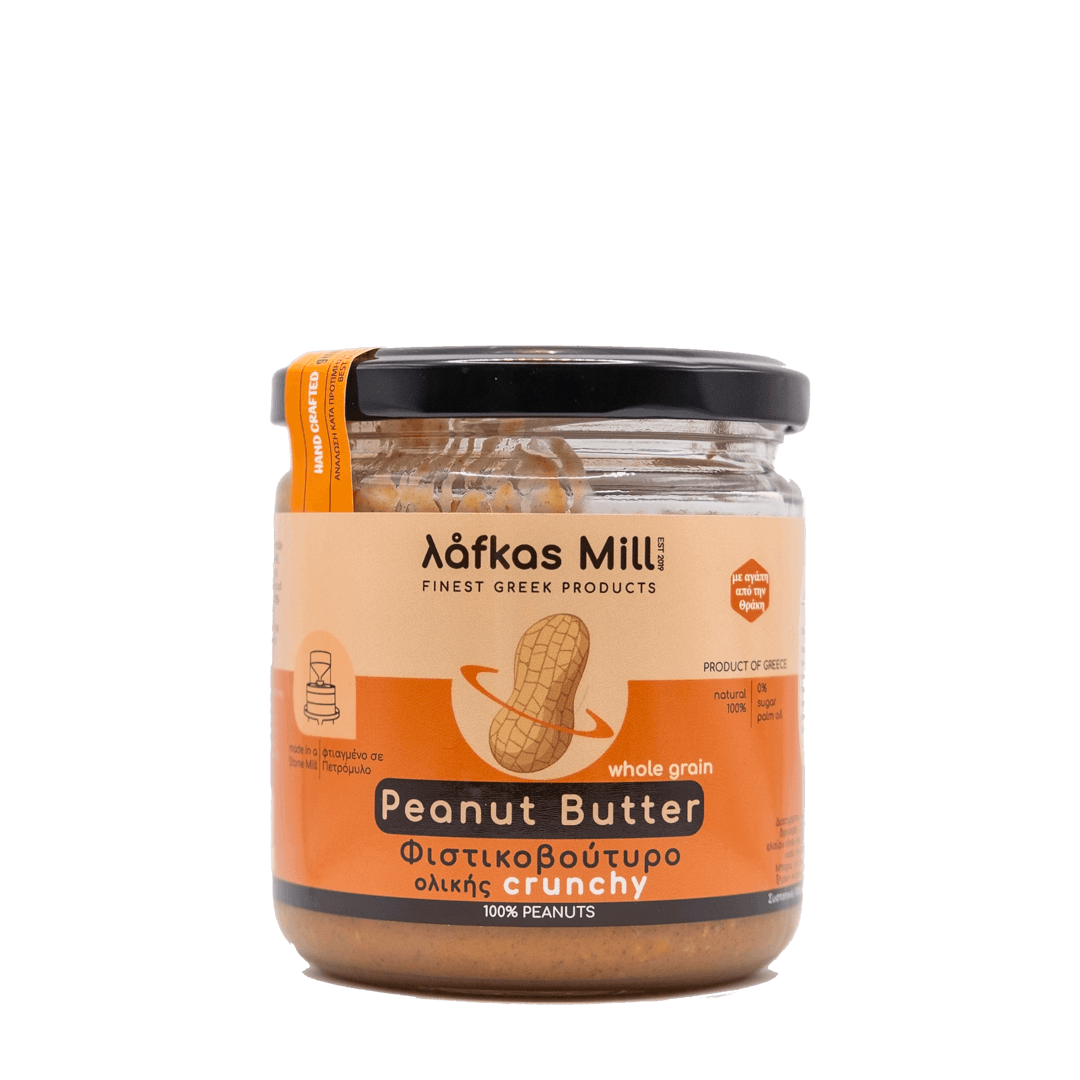 Lafkas Mill Crunchy Peanut Butter 100% whole grain  Processed in a Stone Mill 300gr