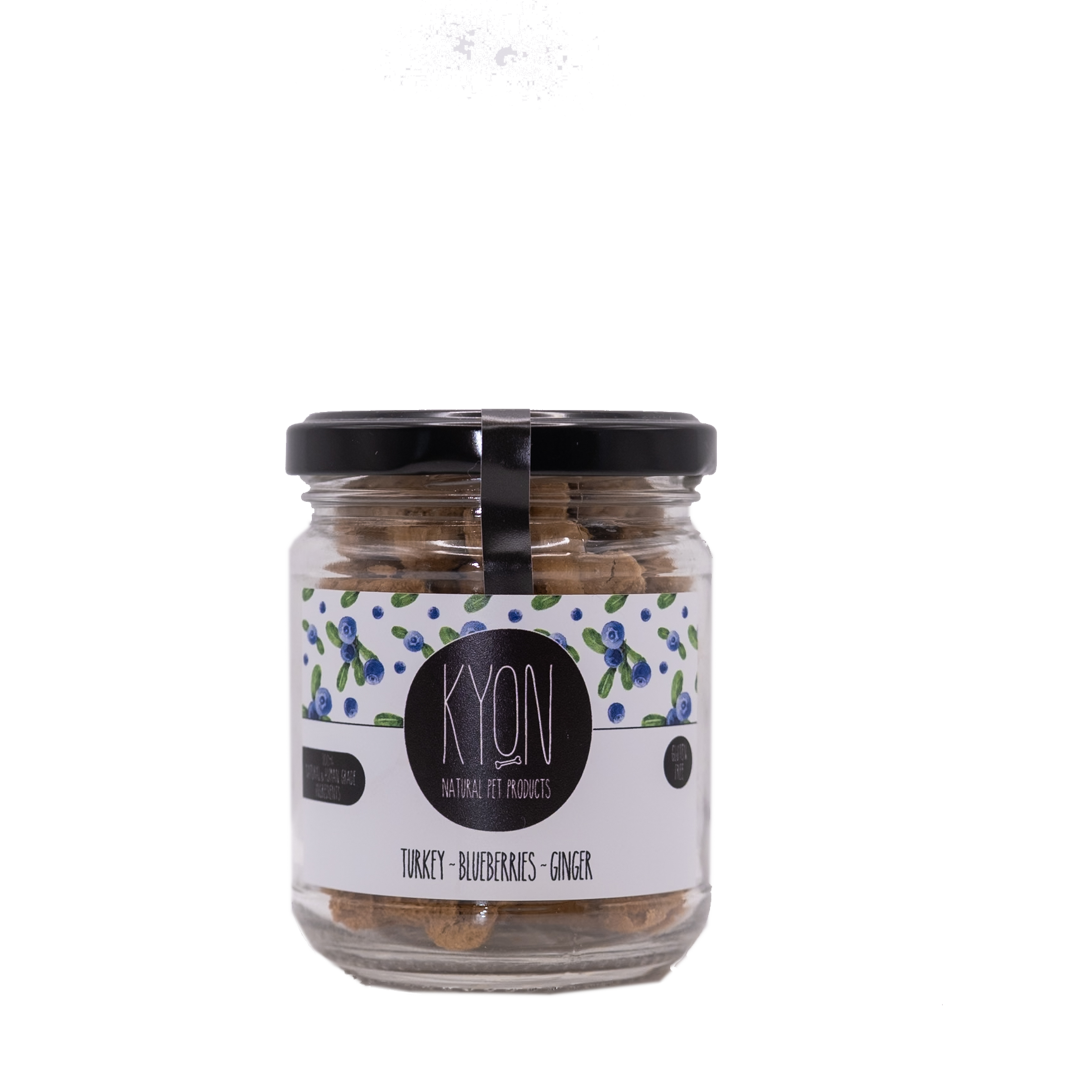 Kyon Pet Products - Γαλοπούλα,Τζίντζερ,Μύρτιλλα μπισκότα για σκύλους 75gr