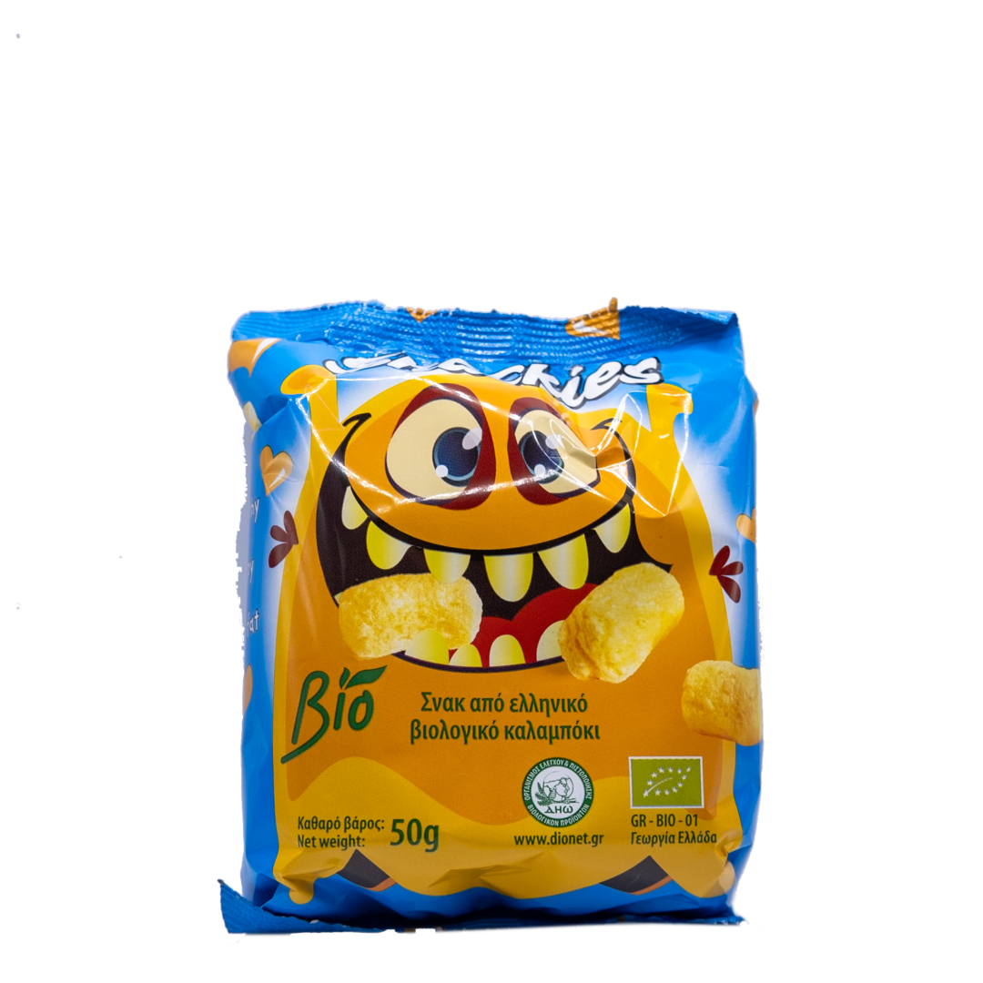 Snackies - Γαριδάκια Από Ελληνικό Βιολογικό Καλαμπόκι 50gr